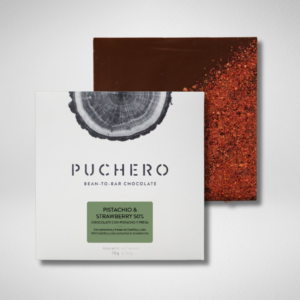 Tableta de chocolate PUCHERO | PISTACHIO & STRAWBERRY 50% CHOCOLATE CON PISTACHO Y FRESA